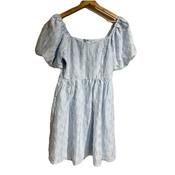 Baltic Born Women XS Sommer Short Dress Light Blue Puff Sleeves A Lime Textured - Picture 2 of 7